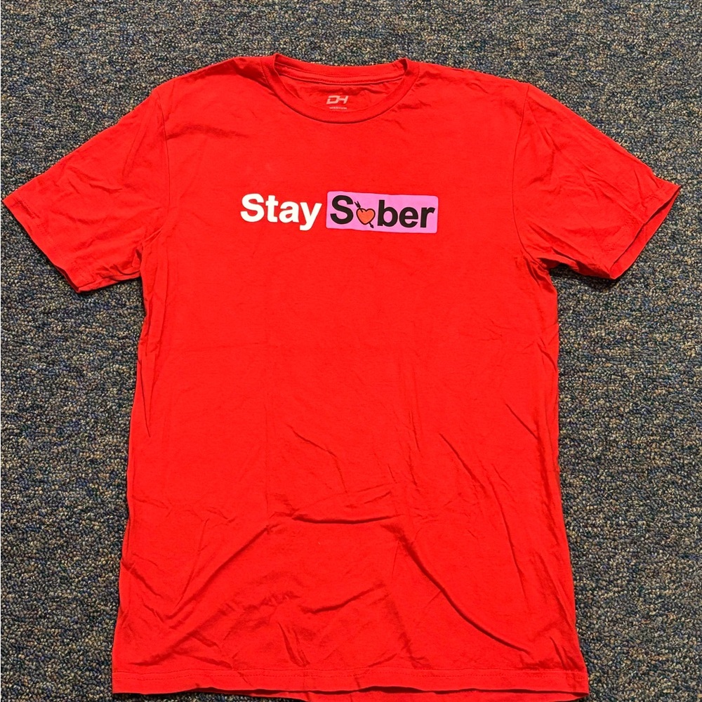 Red Stay Sober Valentines Day Men's T-Shirt Size Medium